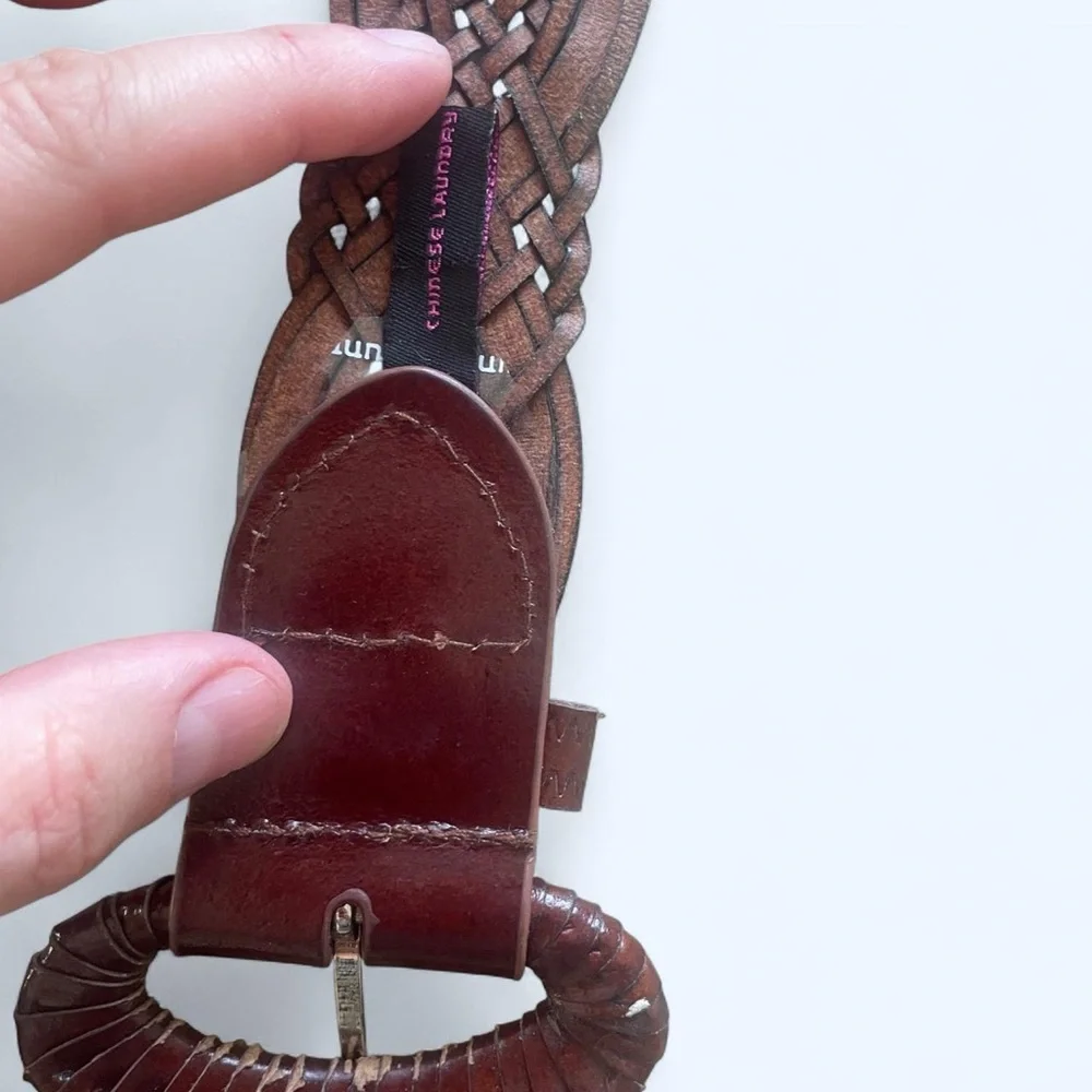 Brown burgundy leather braided belt with oval leather buckle‎ by Chinese Laundry